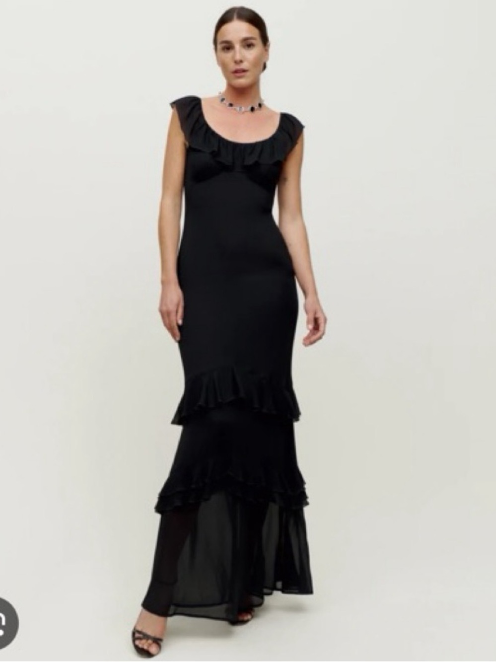 Reformation Tripoli Black Ruffle Maxi Dress